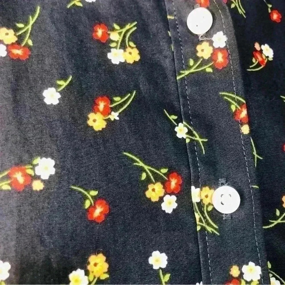 Lands’ End Women Long Sleeve Dark Blue Floral Supima Cotton Button Up Shirt Sz 8 - Picture 3 of 12